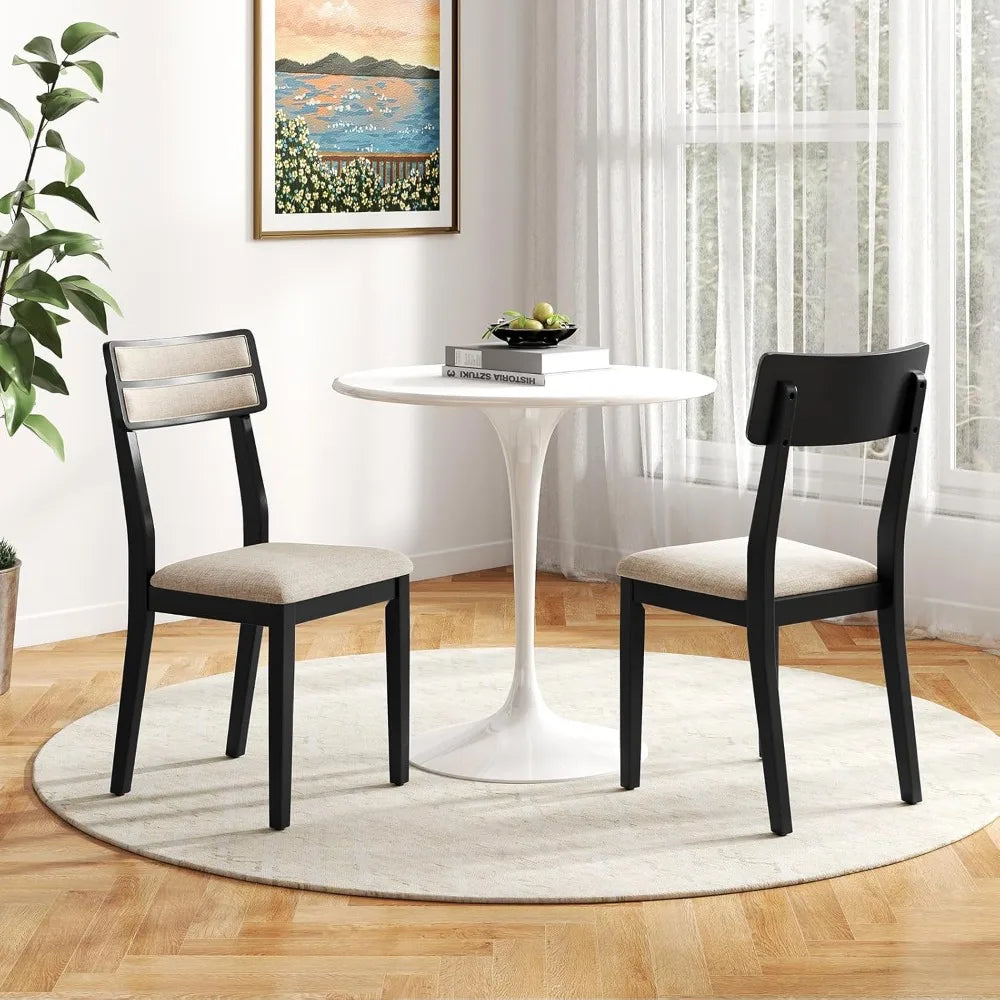 Modern Upholstered Dining Chairs Set of 2, Kitchen Chairs with Tilt Backrest, Soft Padded Seats and Armrests, Black Rubber Wood
