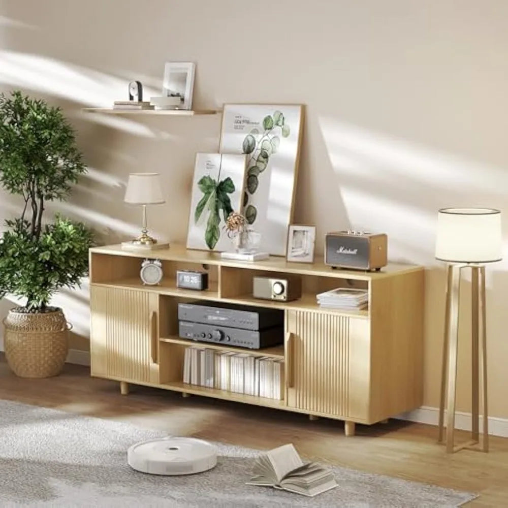 65 Inch TV Stand: Modern Fluted Entertainment Center with Storage and Soft Close Doors