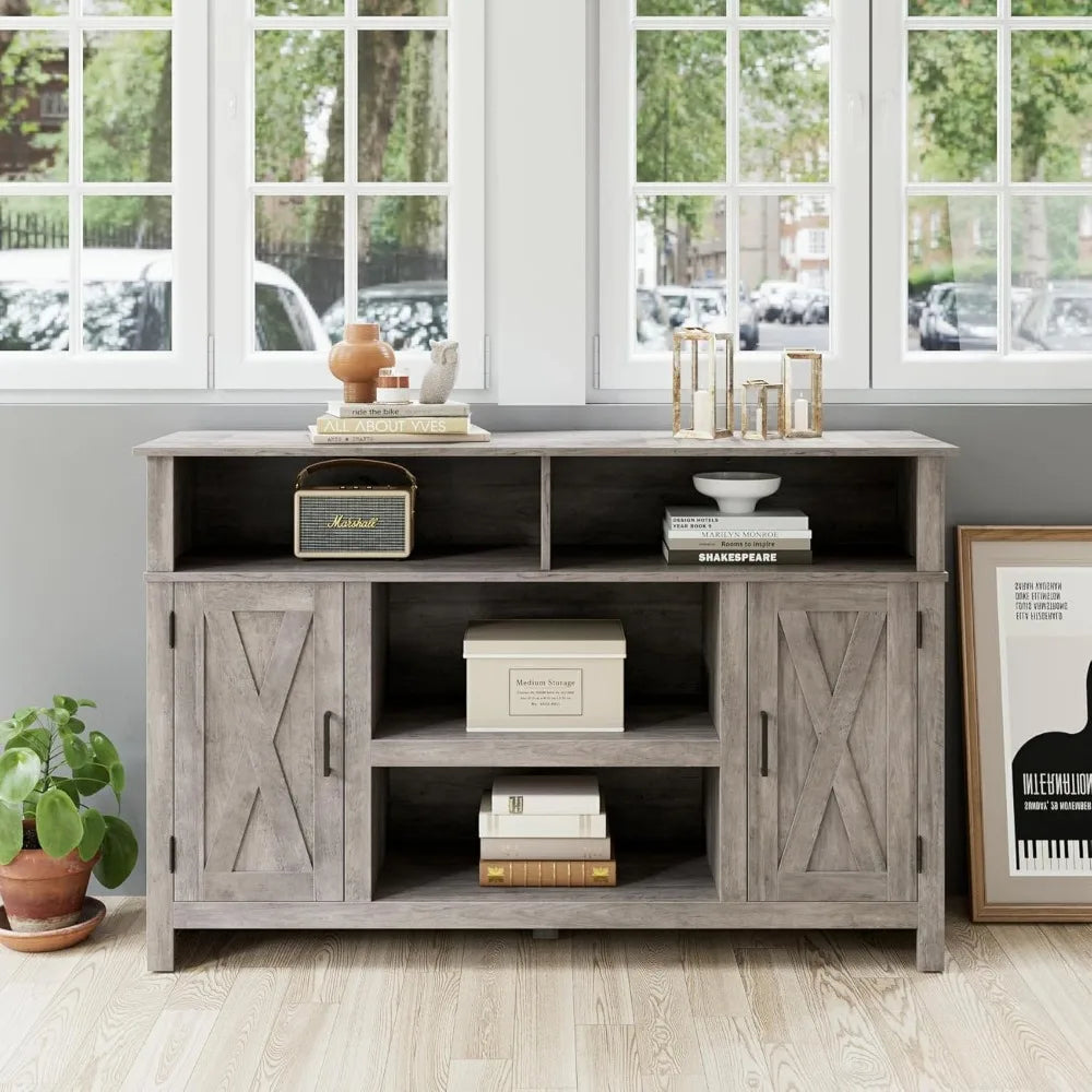 Barn Door TV Stand for TVs Up to 65", Modern&Farmhouse Wood Entertainment Center, Media Console Table with Storage Cabinet