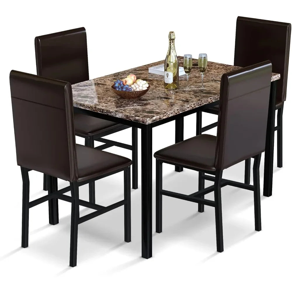 5 Piece Dining Table Set for 4,Faux Marble Kitchen Table and Chairs for 4, Modern Dining Room Table Set with 4 Chairs
