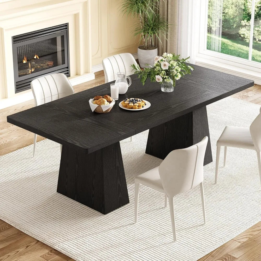 Dining Table for 6 People, Wooden Table, Rectangle Furniture with Heavy Duty Legs, Modern Kitchen Table for Home