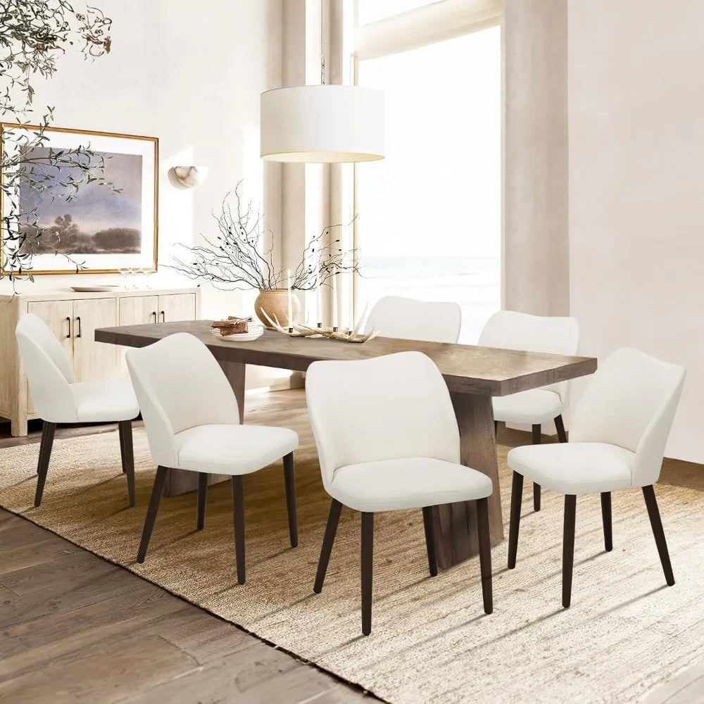 Modern Fabric Upholstered Dining Chairs Set of 6, Padded Seat Side Chairs with Wood Legs for Restaurant and Home Dining Rooms