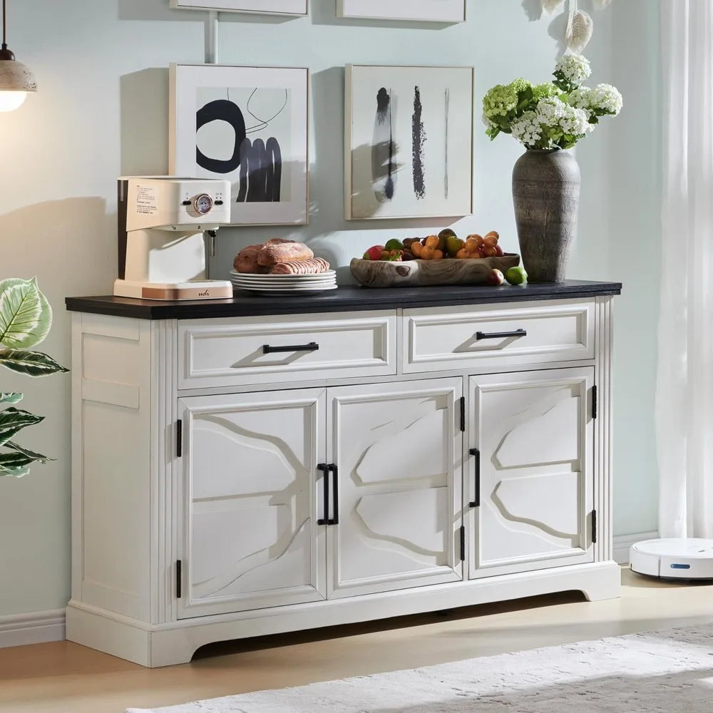 55" large buffet sideboard cabinet with 3 doors and 2 drawers, buffet table coffee bar wine bar storage cabinet for dining room