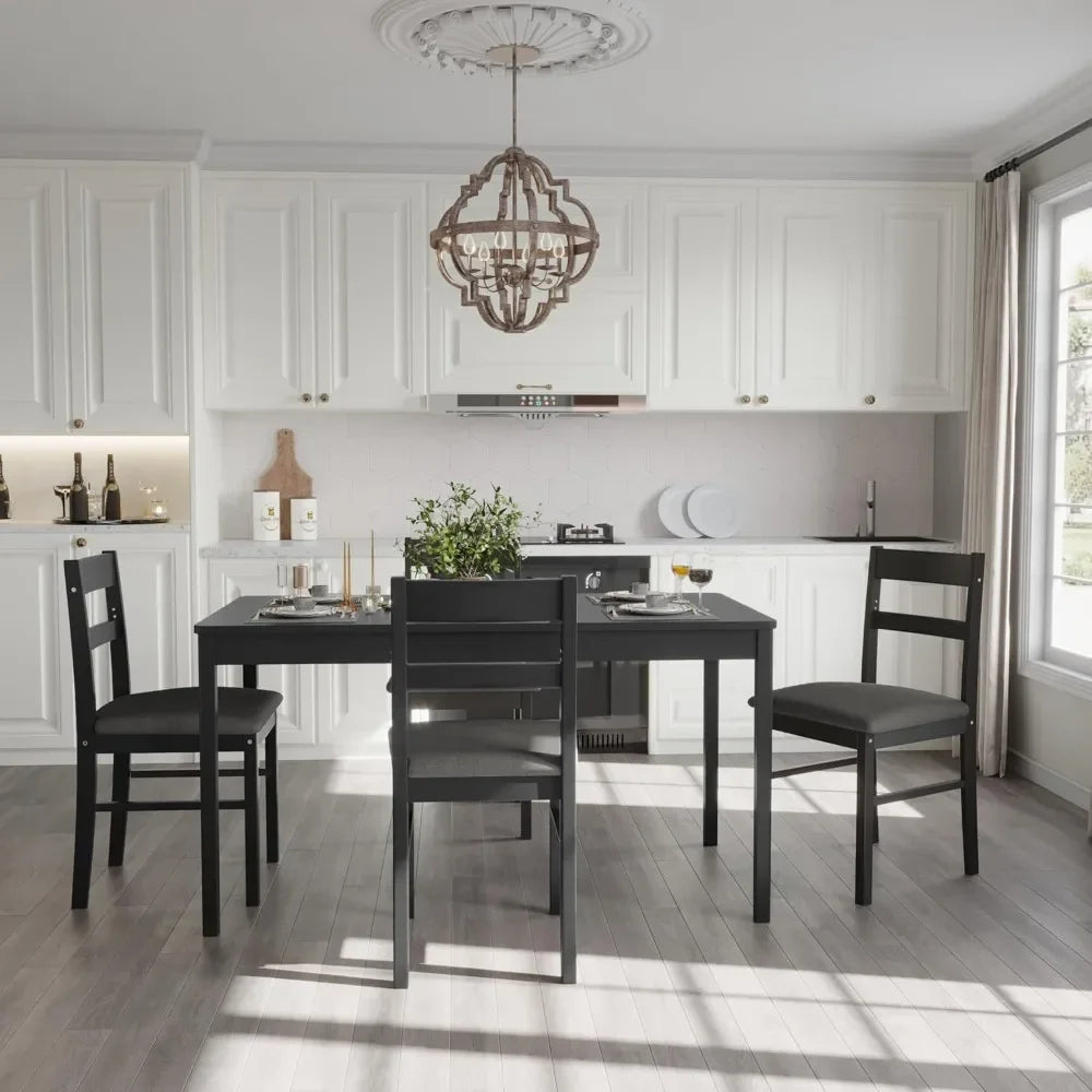 5-Piece Solid Wood Indoor Modern Rectangular Dining Table Set for 4,Table and 4 Chairs Set with Soft Cushions for Kitchen,Bar,