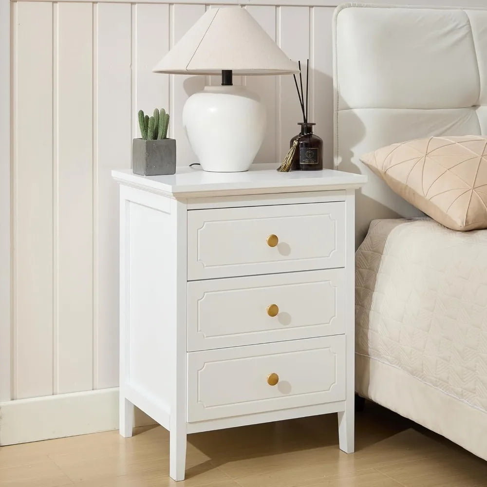 3 Drawer Nightstand White Side Table 19" Bedroom Night Stands End Table for Living Room Bedroom with Storage 1 Set Furniture