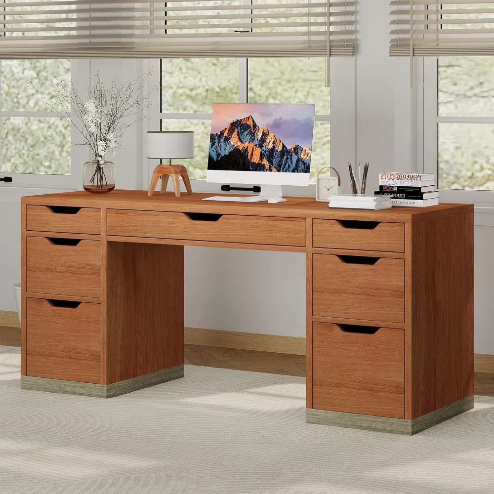 Executive Desk with Drawers, 54 Inch Computer Desk with 7 Drawers for Bedroom, Office Desk with File Cabinet for Work Study Writ