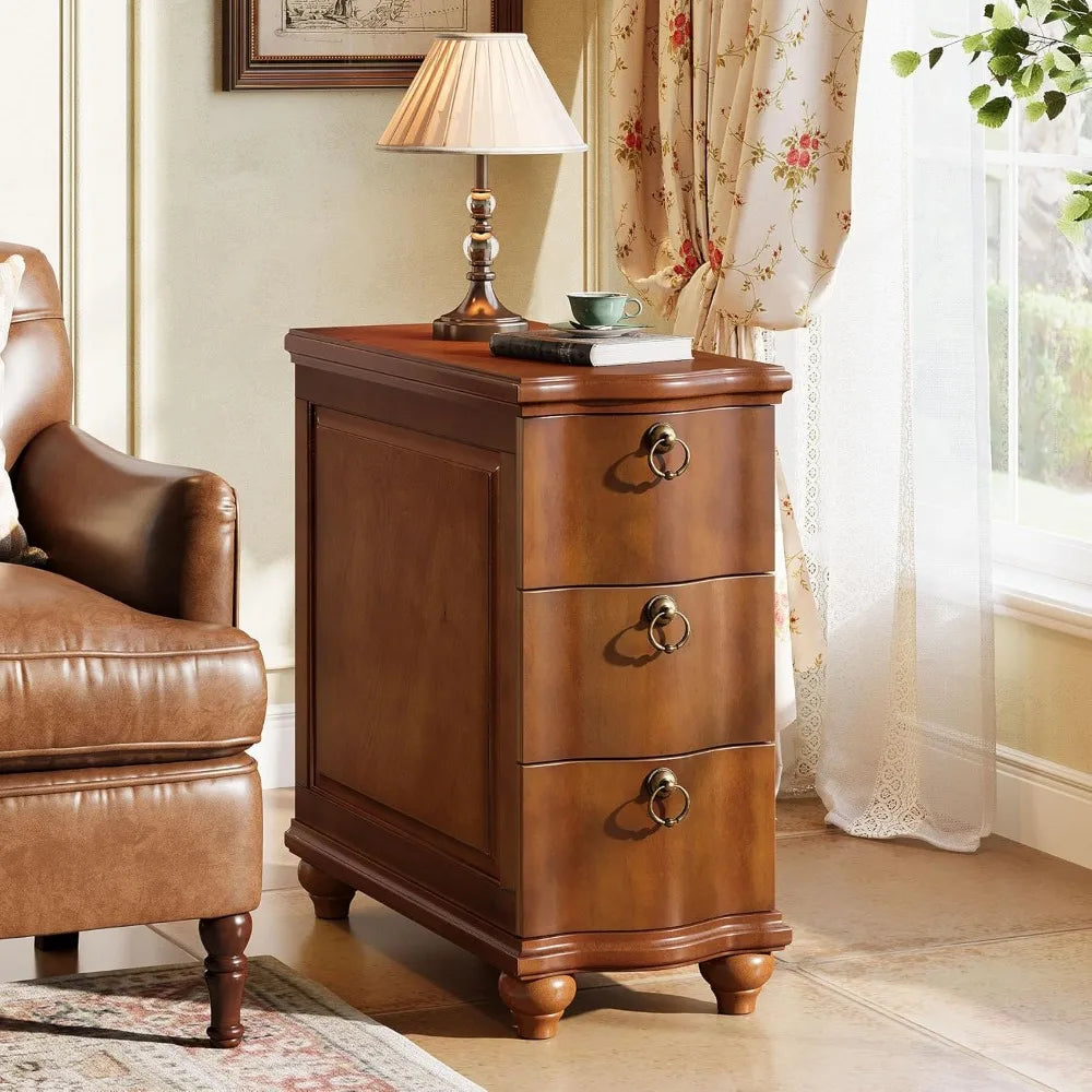 Tribesigns Wooden Three-Drawer Slim End Table, Ready to Use Nightstand, Compact Side Table for Bedroom